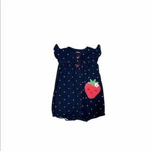 Carter’s girls 12 month blue with white polka dots romper with strawberry